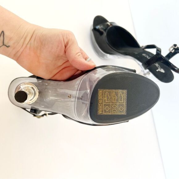 Lapdance Black Patent Leather Strappy Clear Platform Heel - Picture 4 of 10